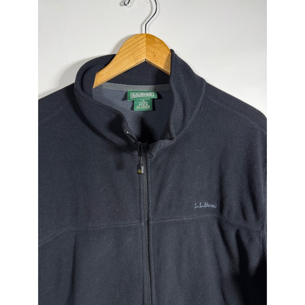 LL Bean Polartec Fleece Jacket Mens Large Black Full Zip Mock Neck Outdoors